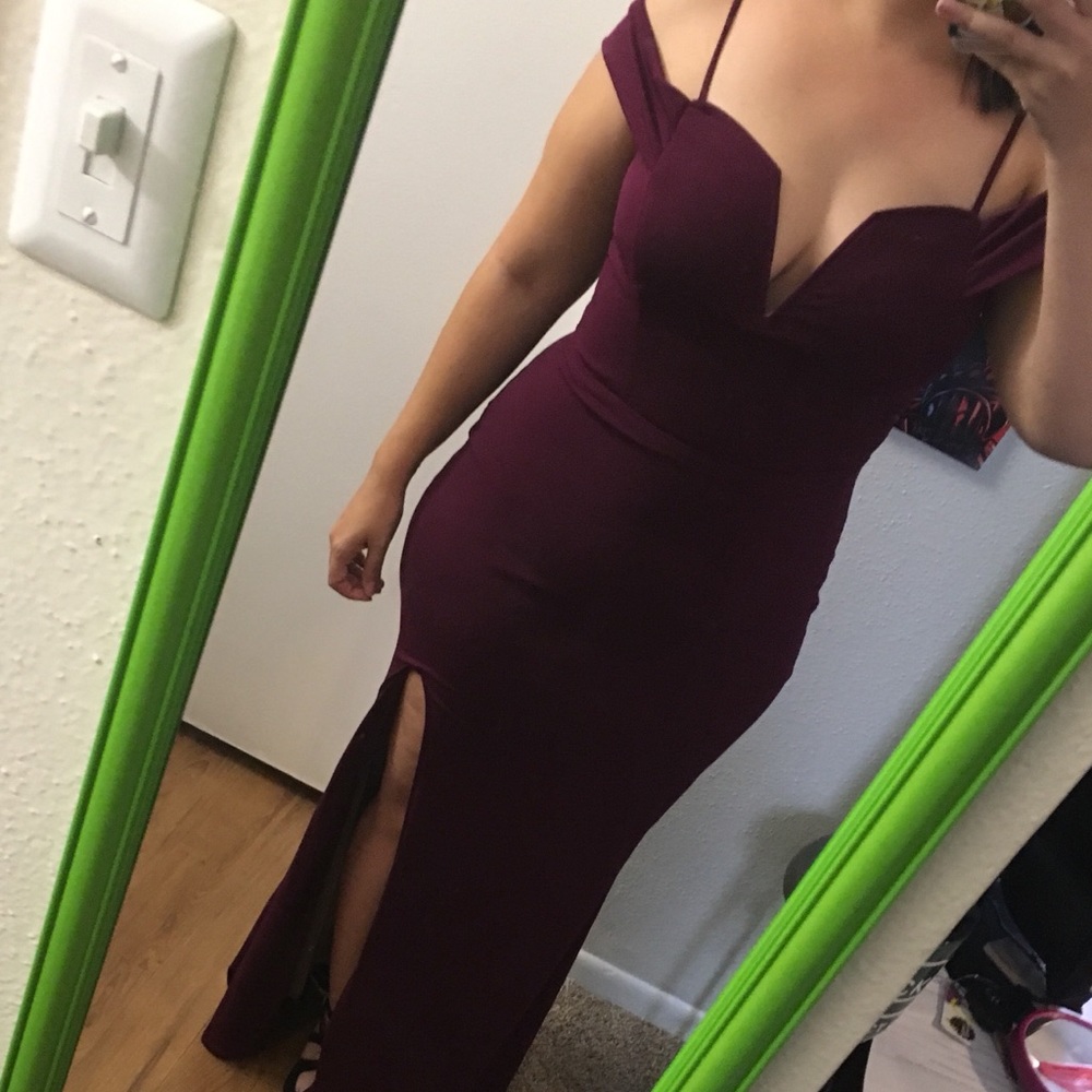 Long Maroon Evening Gown with thigh slit